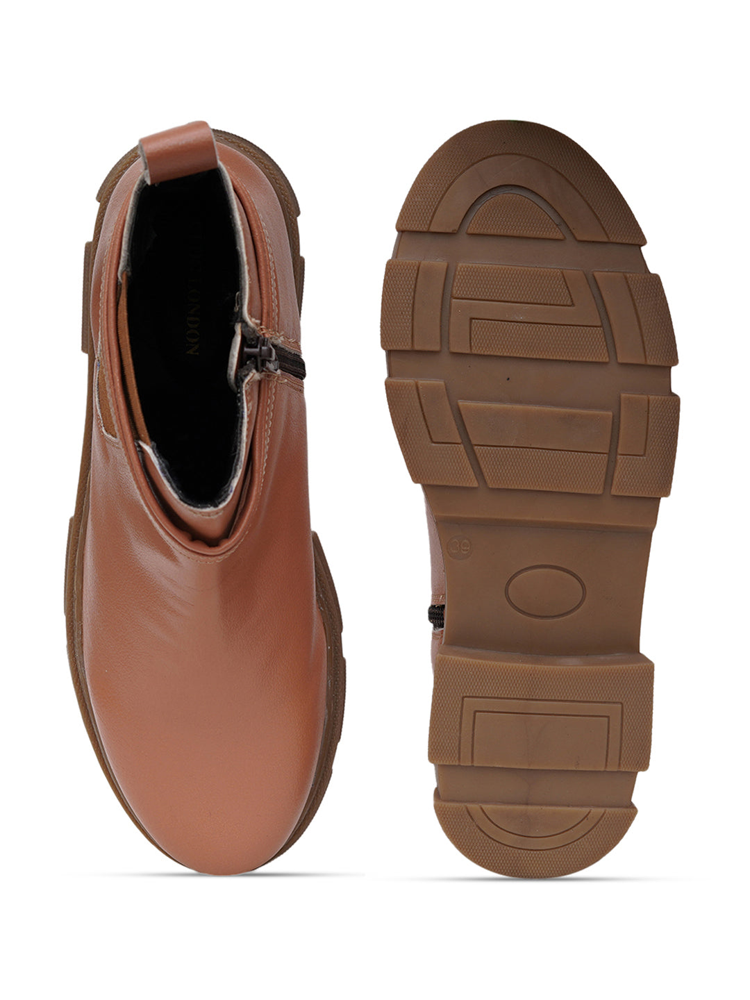 Women Tan Zip Leather Boots
