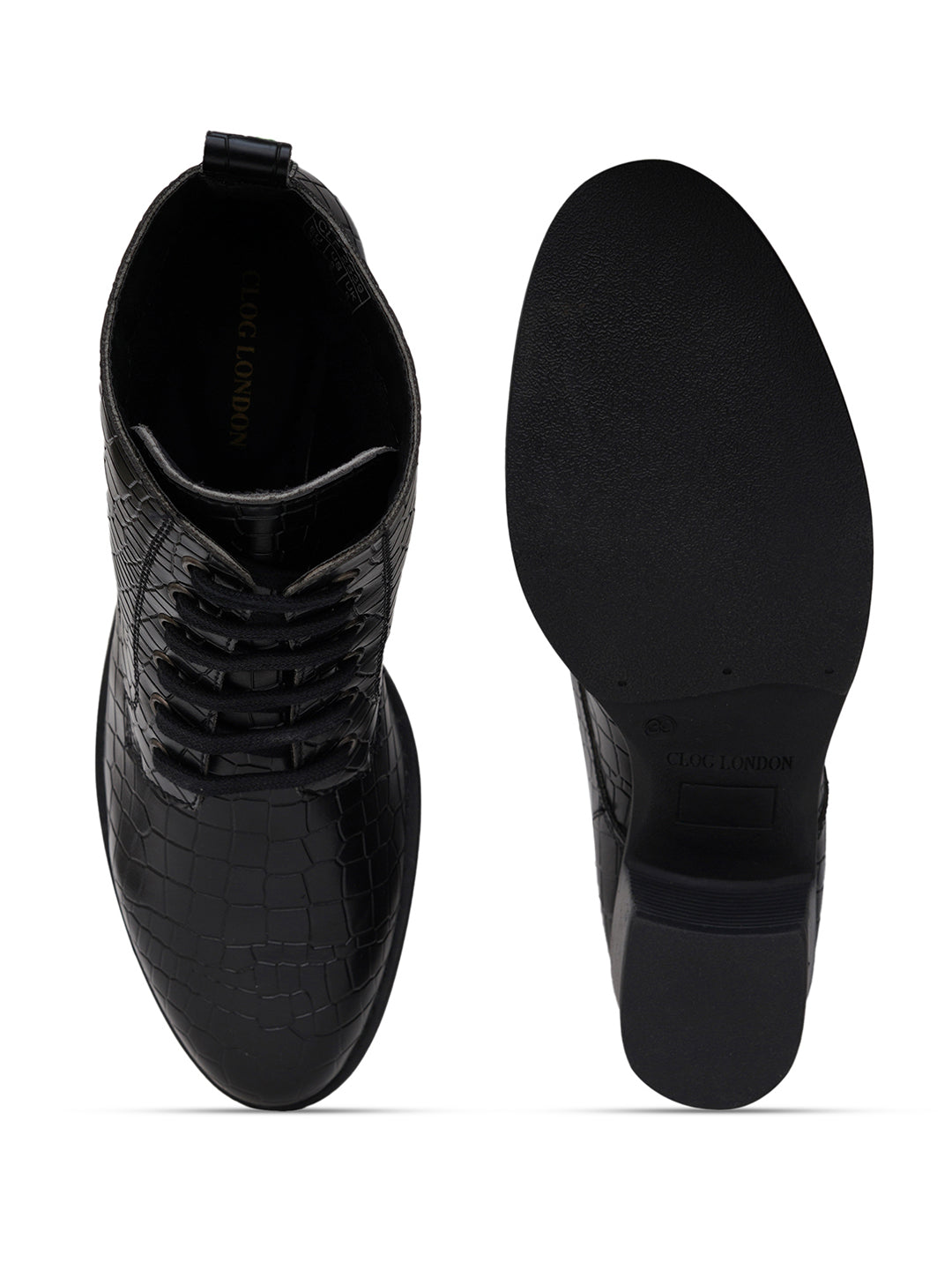 Women Black Lace-up-Ankle Boots