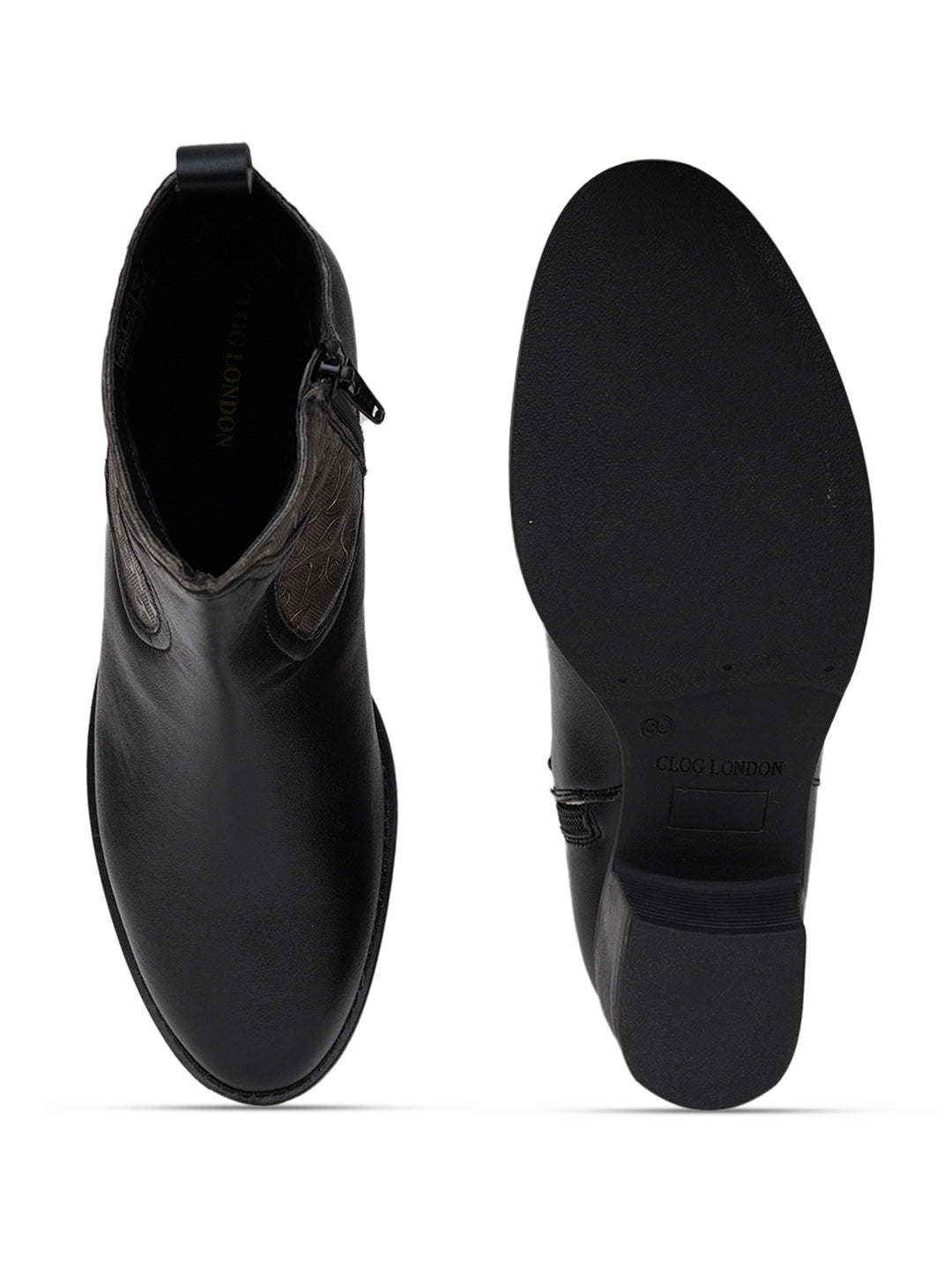 Women Black Textured Round Toe Winter Boots
