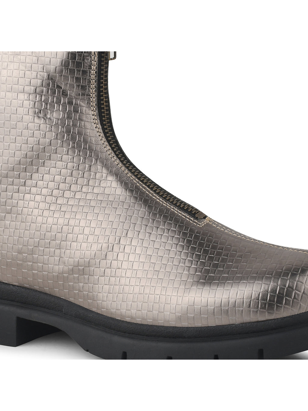 Women Grey Front Zip Boots