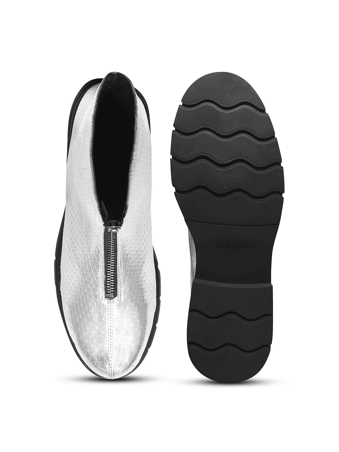 Women Silver Front Zip Boots