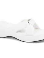 Women White Wedge Slip Heel