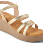 Women Gold Wedges Heeled Sandals