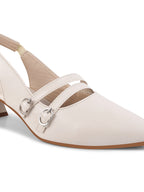 Women Beige Pumps Heeled Sandal with Adjustable Ankle Strap