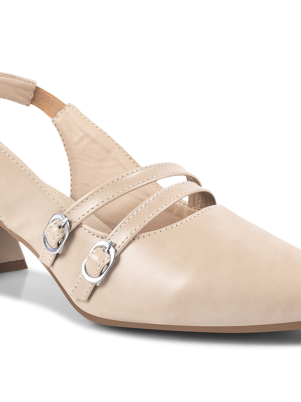 Women Beige Pumps Heeled Sandal with Adjustable Ankle Strap