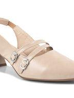 Women Beige Pumps Heeled Sandal with Adjustable Ankle Strap