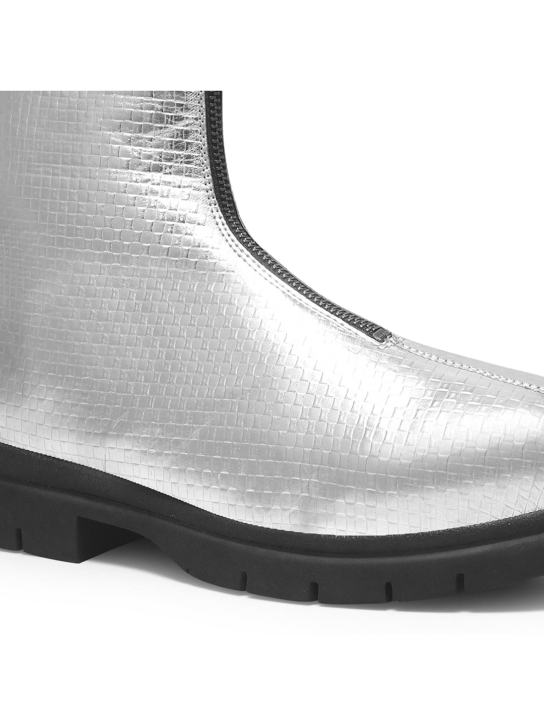Women Silver Front Zip Boots