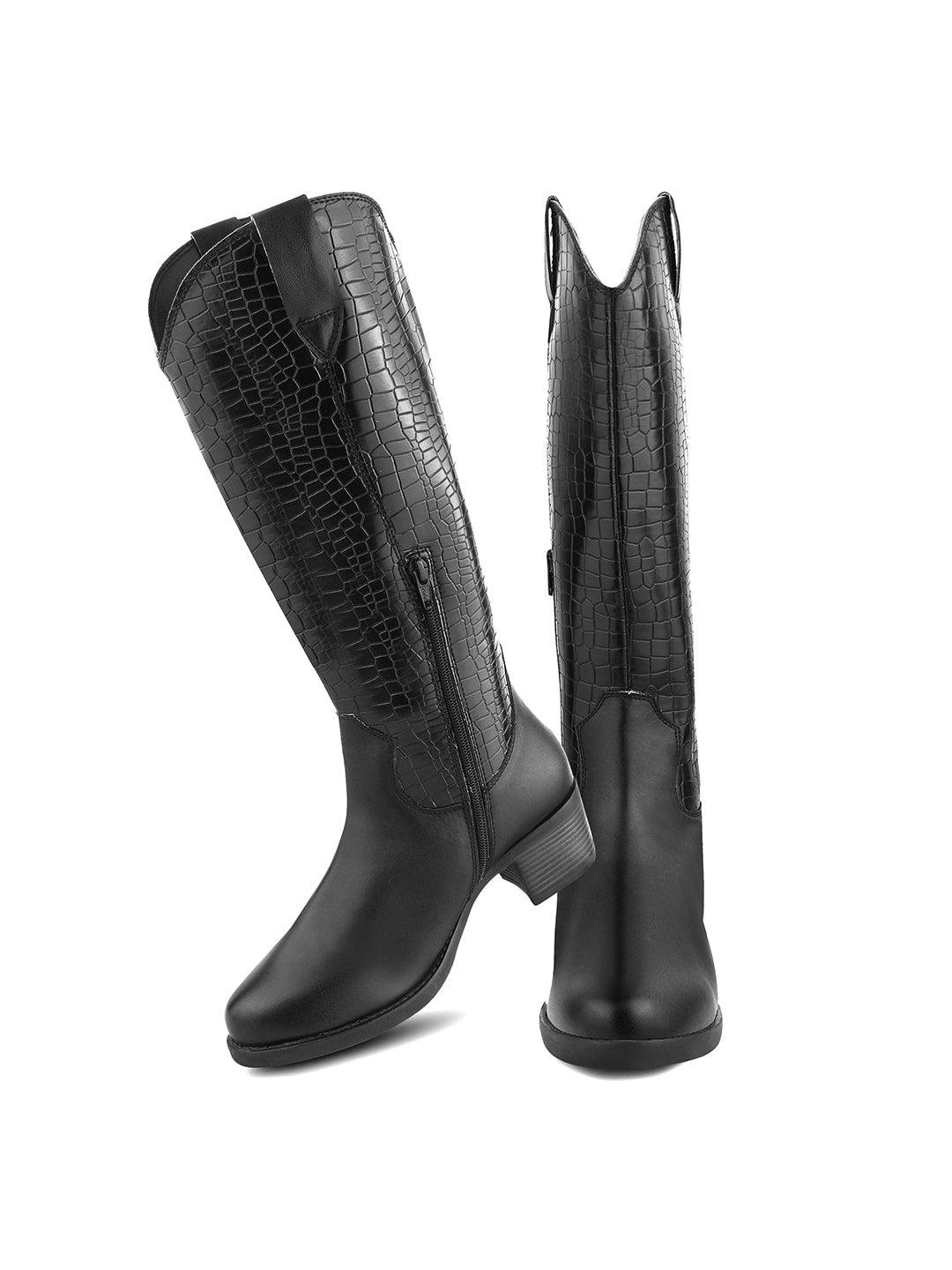 Women Black Ankle Length Side Zipper Boots