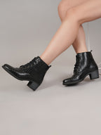 Women Black Lace-up-Ankle Boots