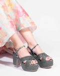 Women Black Party Platform Heel Sandals