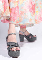 Women Black Party Platform Heel Sandals