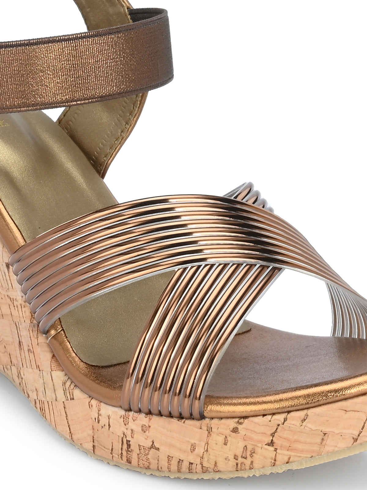 Women Copper Open Toe Wedge Heeled Sandals