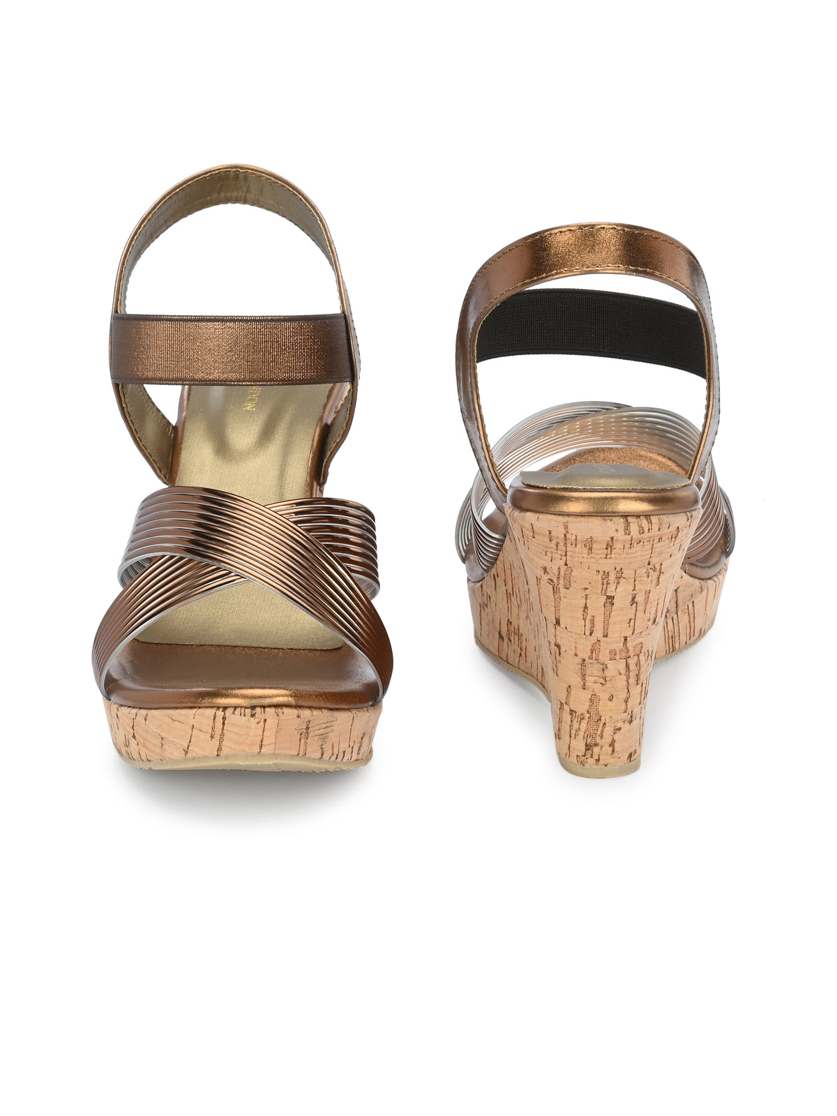 Women Copper Open Toe Wedge Heeled Sandals