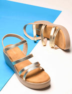 Women Gold Wedges Heeled Sandals