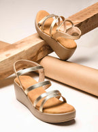 Women Gold Wedges Heeled Sandals