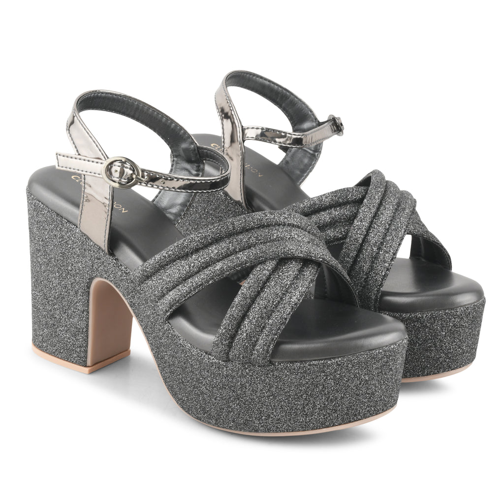 Women Black Party Platform Heel Sandals