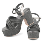 Women Black Party Platform Heel Sandals