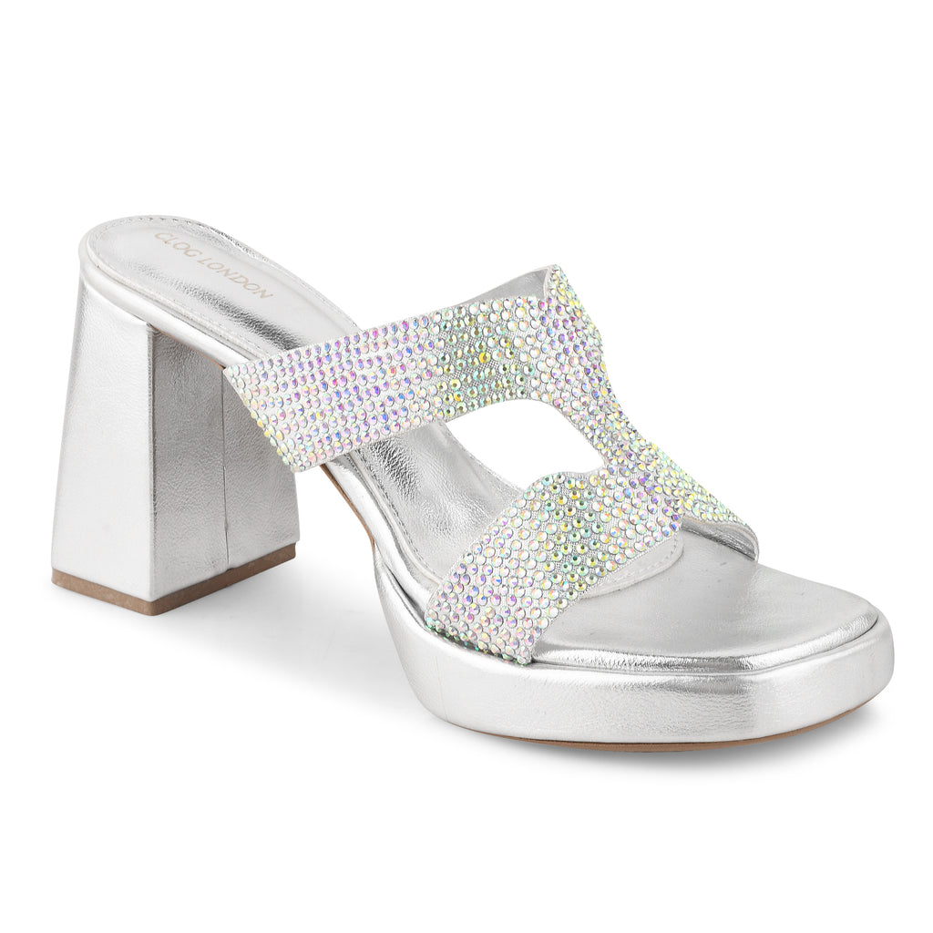 Women Silver Heeled Sandals
