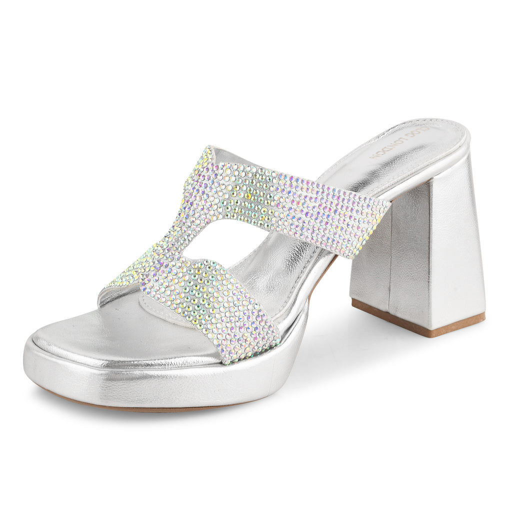 Women Silver Heeled Sandals