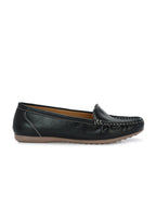 Women Black Ballerinas Textured Round Toe Loafers