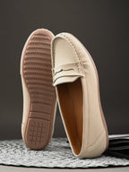 Women Off-White Ballerinas Textured Round Toe Loafers