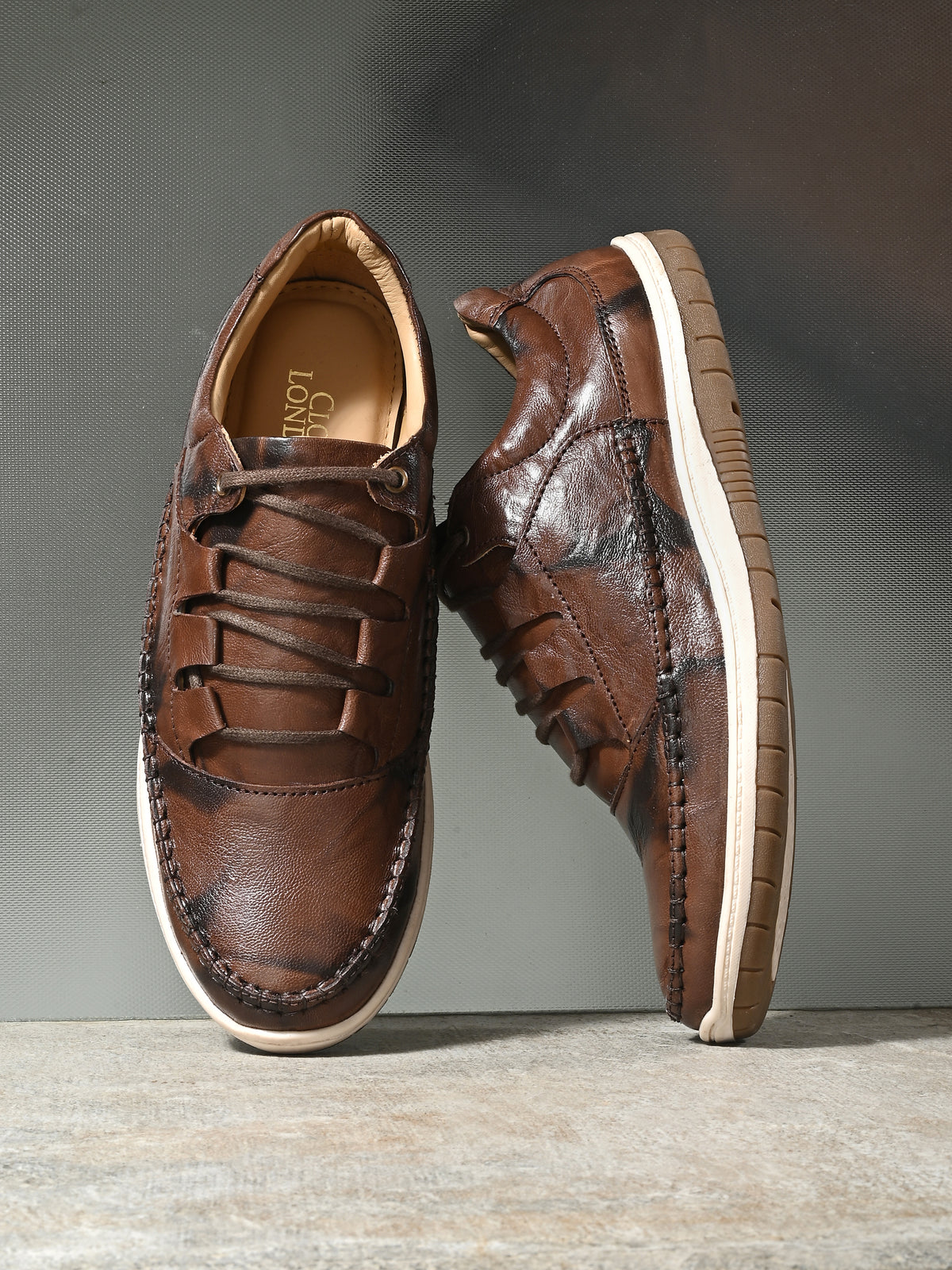 Men's Textured Leathers Sneakers Shoes