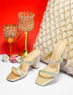 Women Gold Casusal Heels Sandals