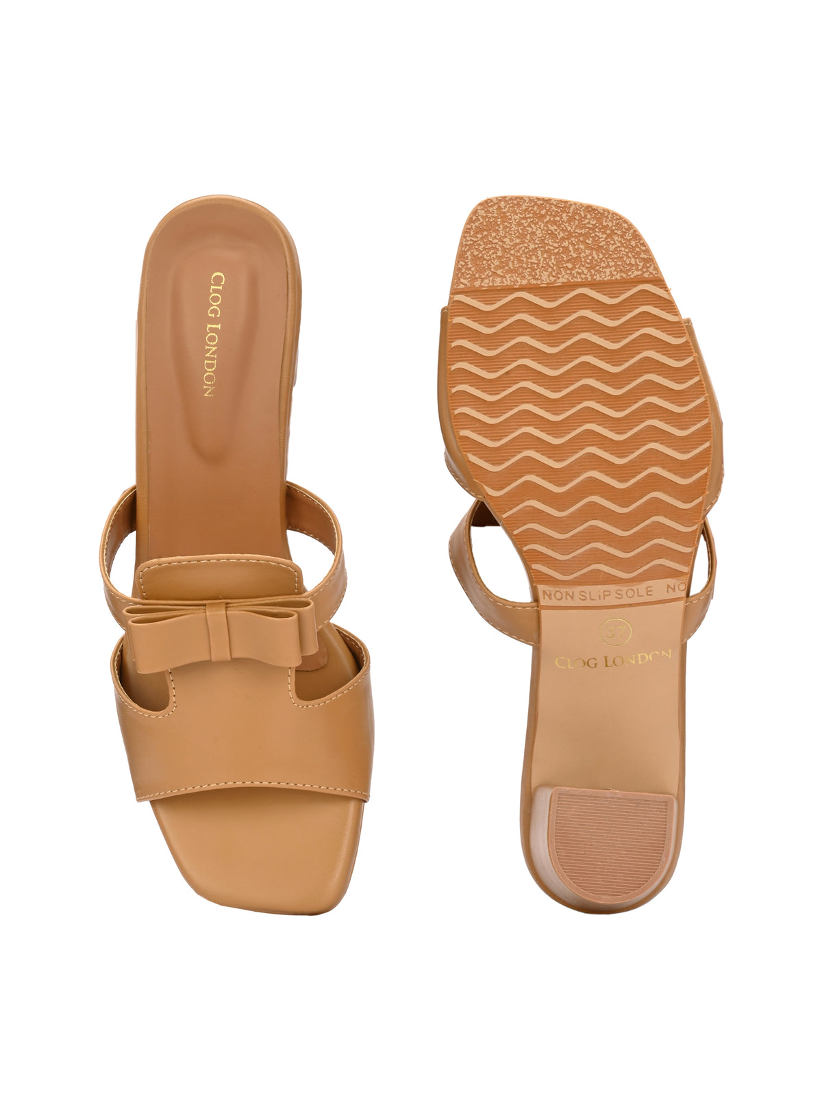 Women Tan Square Toe Block Heels
