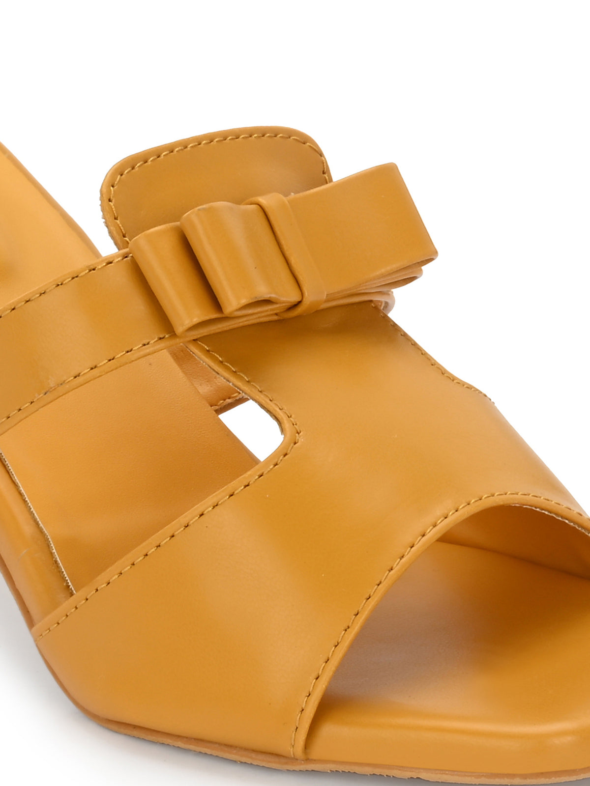 Women Tan Square Toe Block Heels