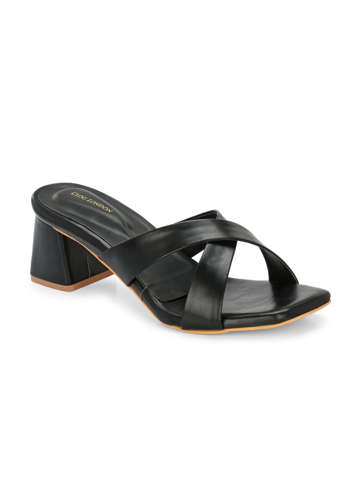 Women Black Cross Strap Heels Sandals