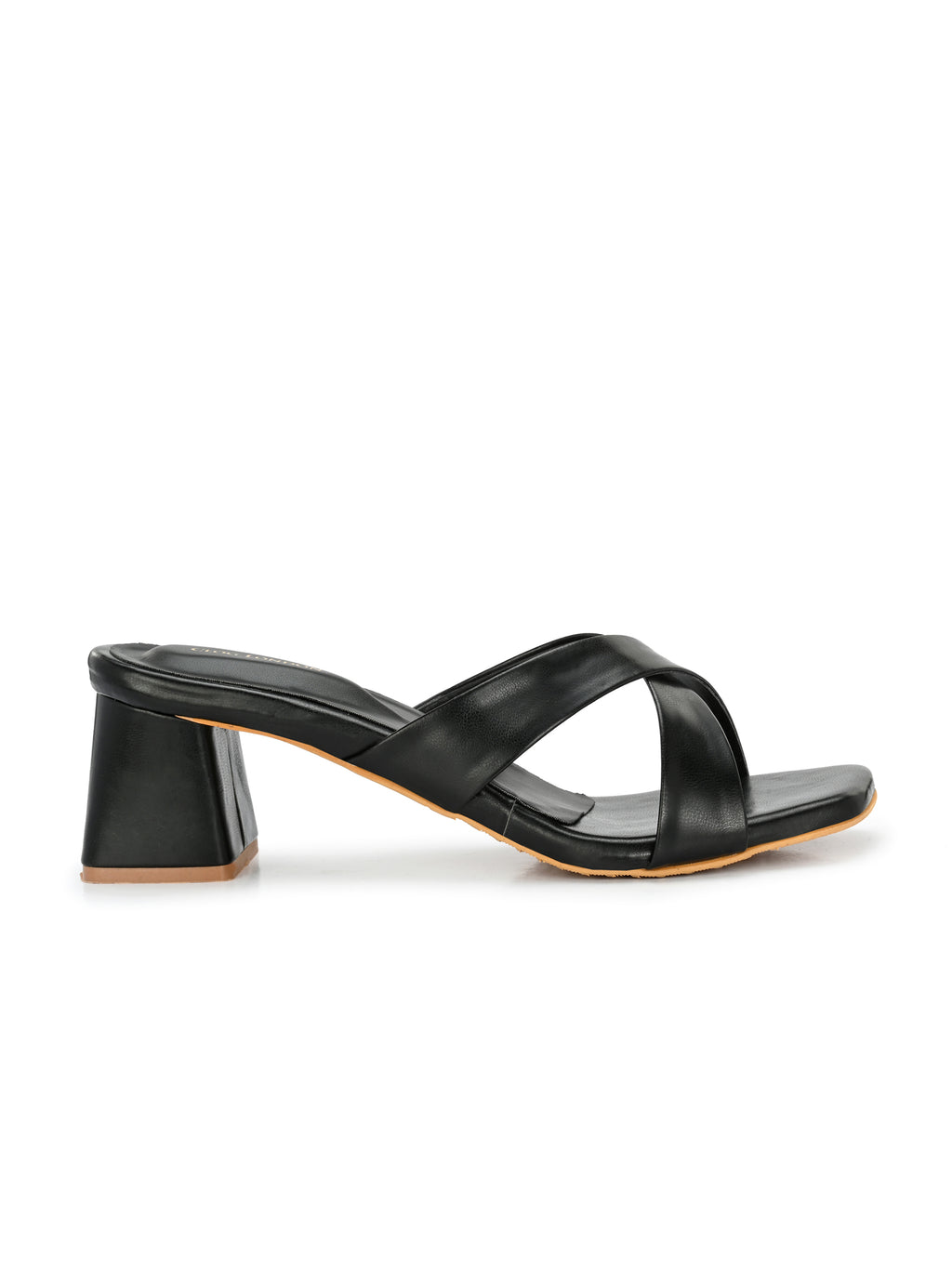 Women Black Cross Strap Heels Sandals