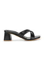 Women Black Cross Strap Heels Sandals