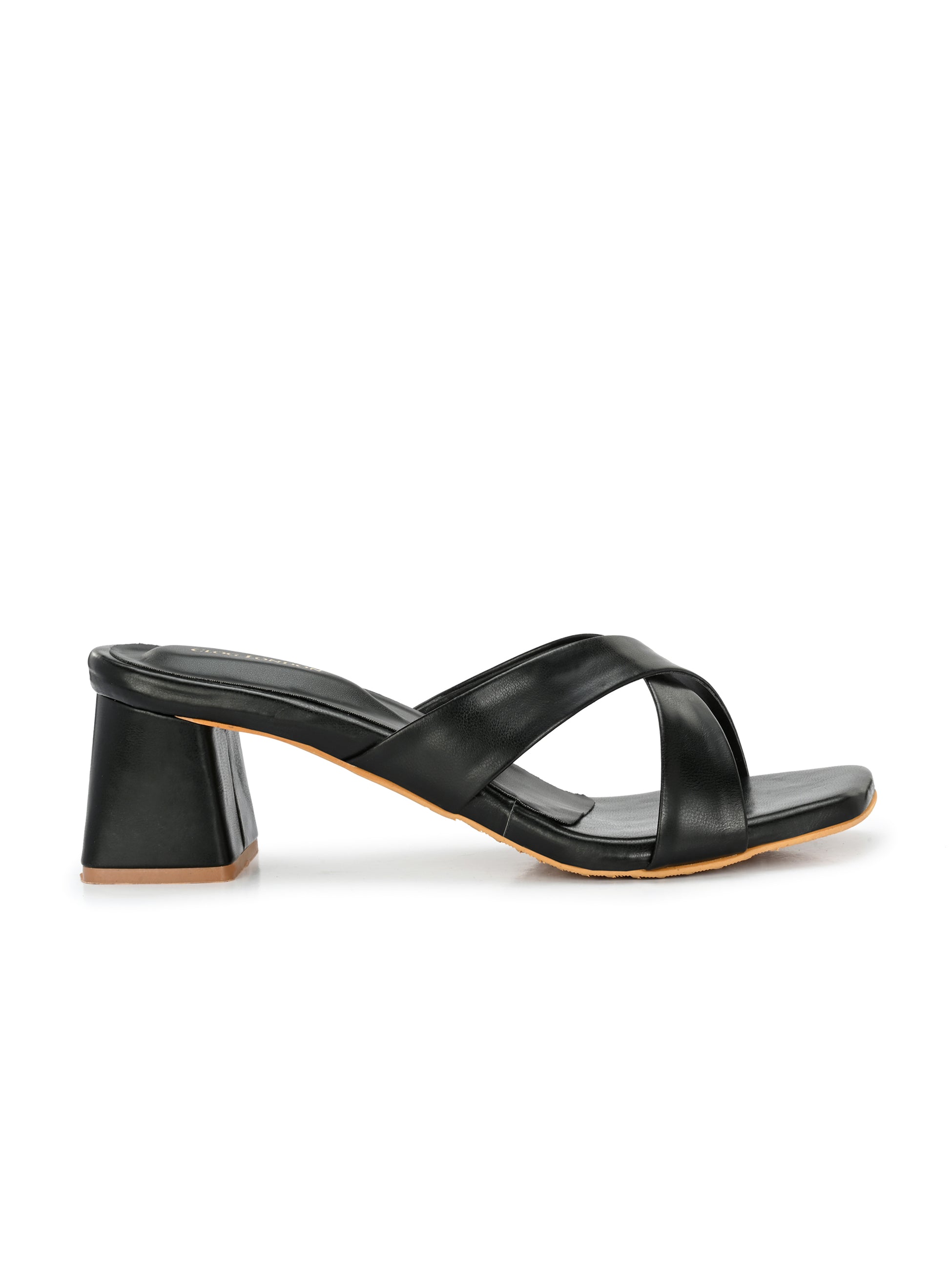 Women Black Cross Strap Heels Sandals