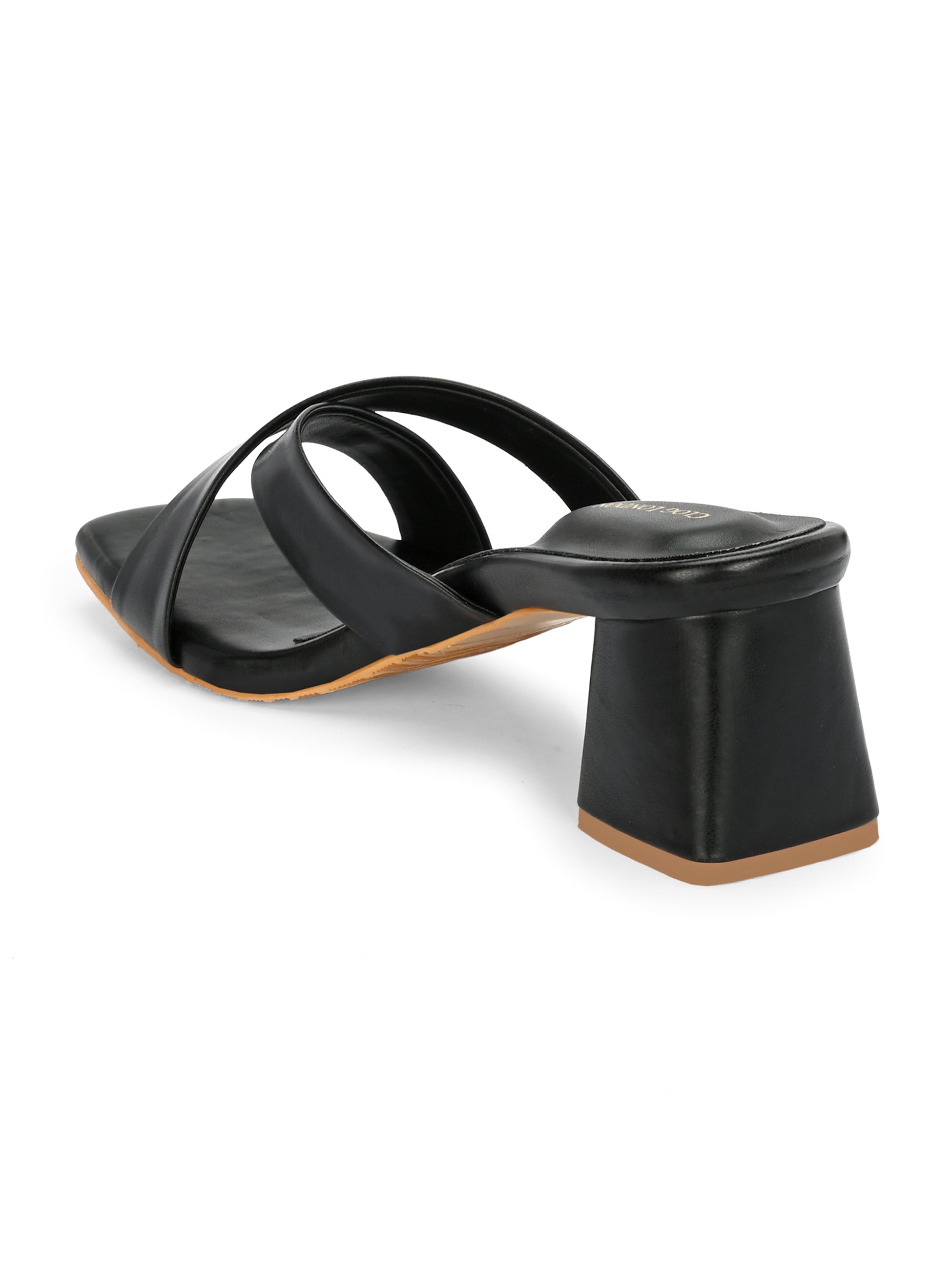 Women Black Cross Strap Heels Sandals