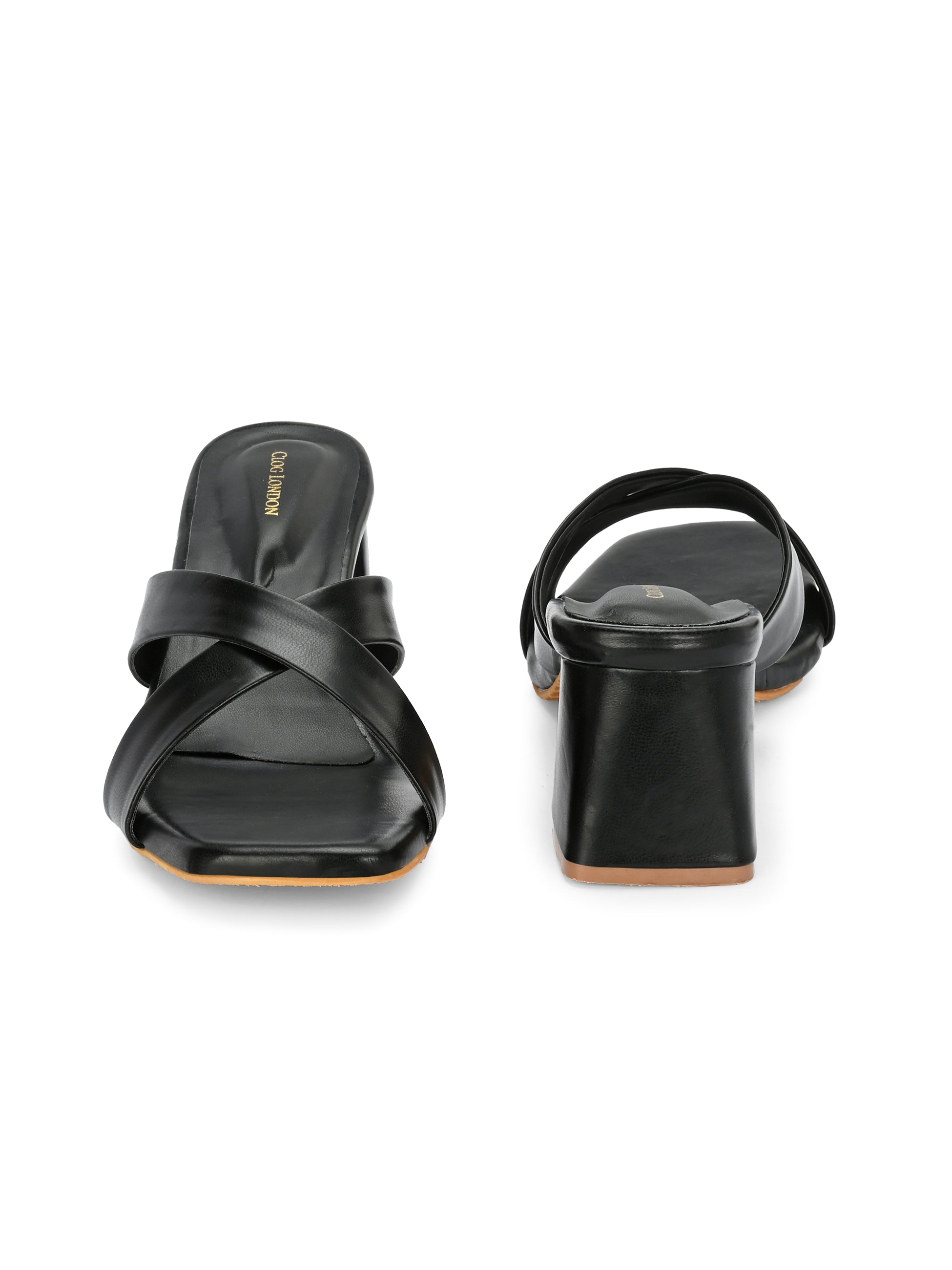 Women Black Cross Strap Heels Sandals