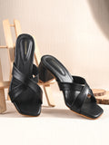 Women Black Cross Strap Heels Sandals