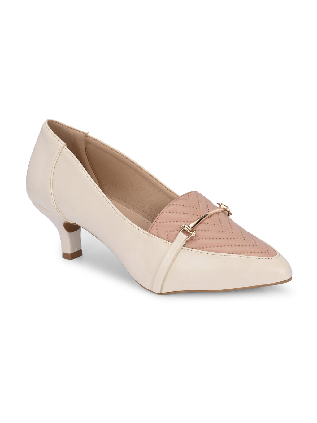 Women Off-White Kitten Pumps Heel Sandals