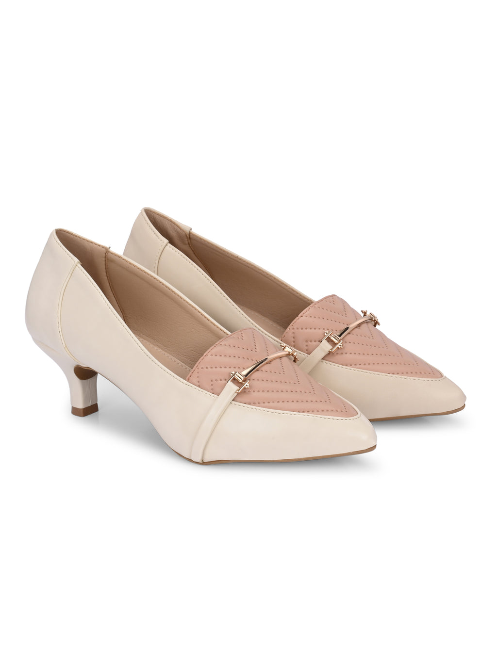 Women Off-White Kitten Pumps Heel Sandals
