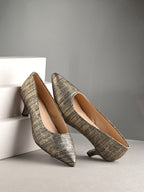 Women Pumps Copper Printed Pointed Toe Block Heeled Sandals