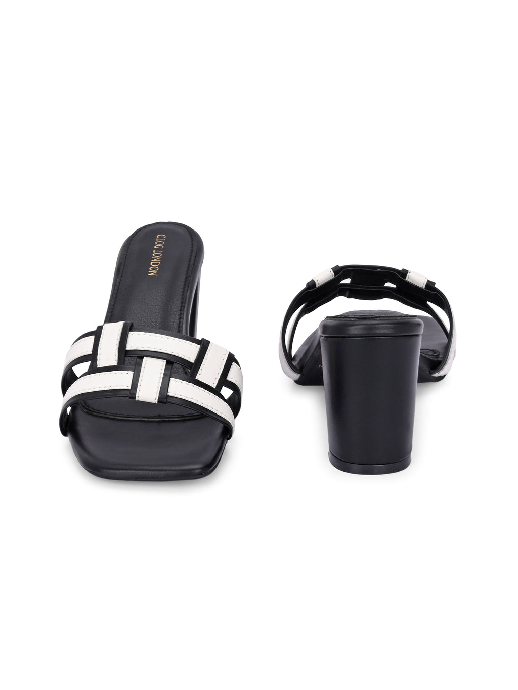 Women Black & White Slim Heels Sandals