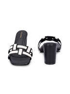 Women Black & White Slim Heels Sandals