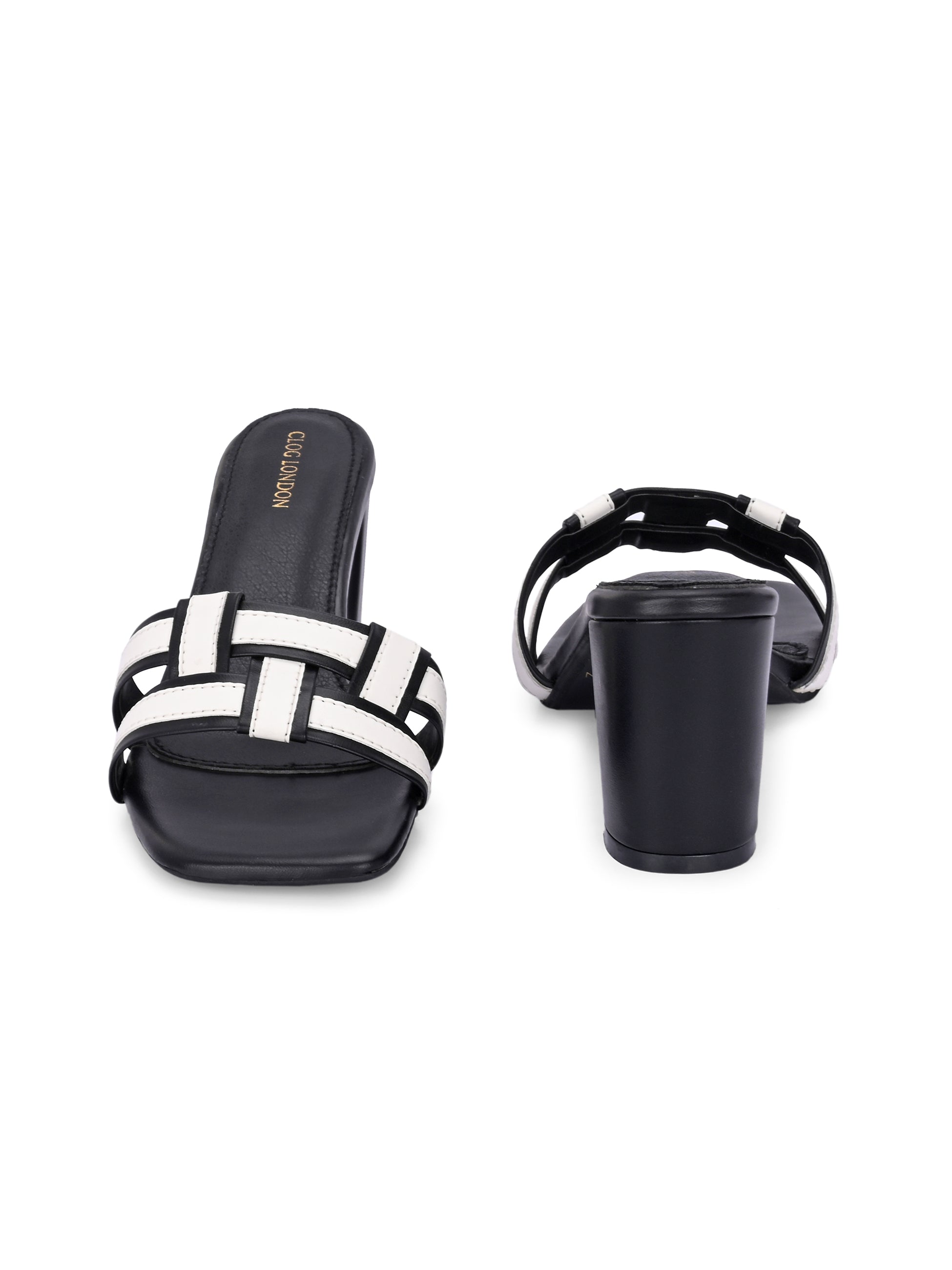 Women Black & White Slim Heels Sandals