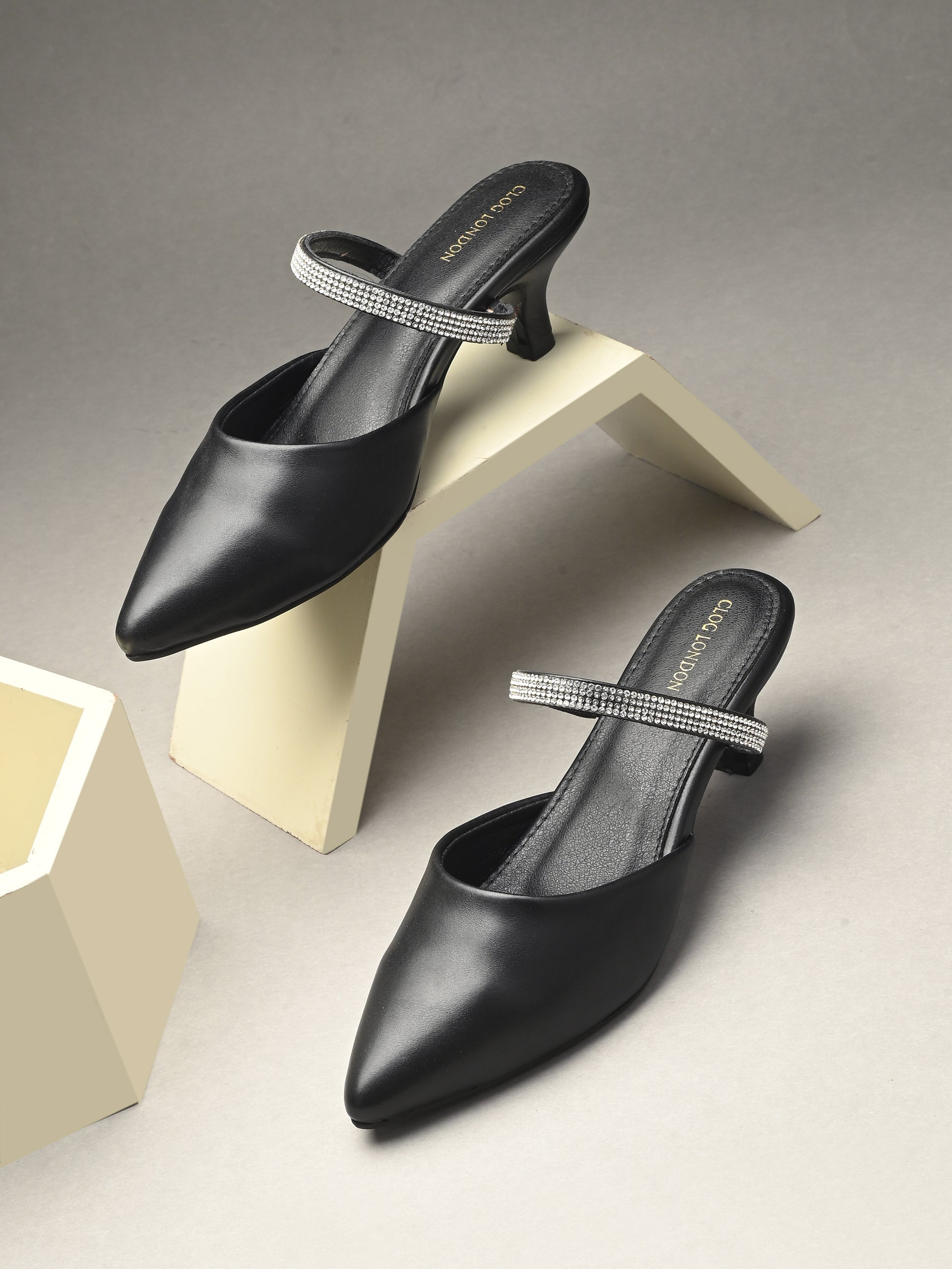 Women Black Block Pumps Heeled Sandals