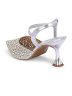 Women Silver Pumps Heeled Sandals