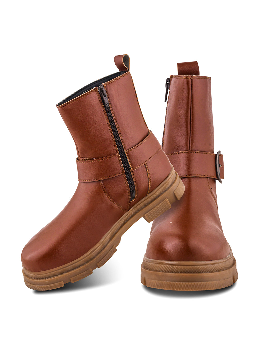 Women Tan Block Heeled Boots