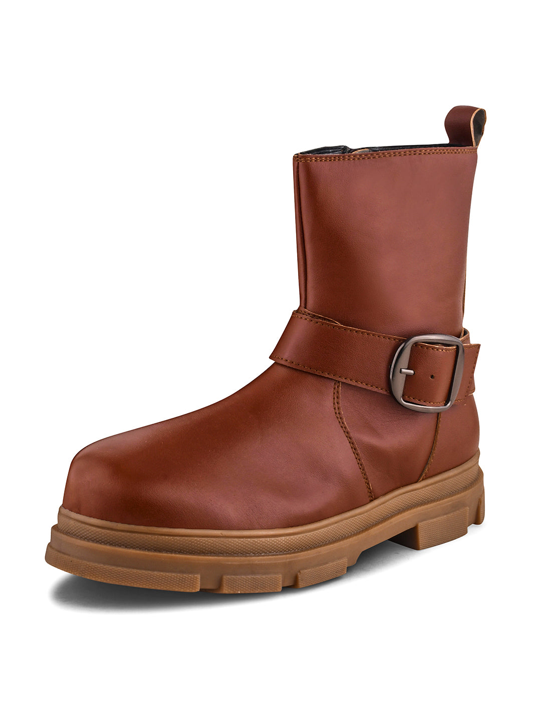 Women Tan Block Heeled Boots