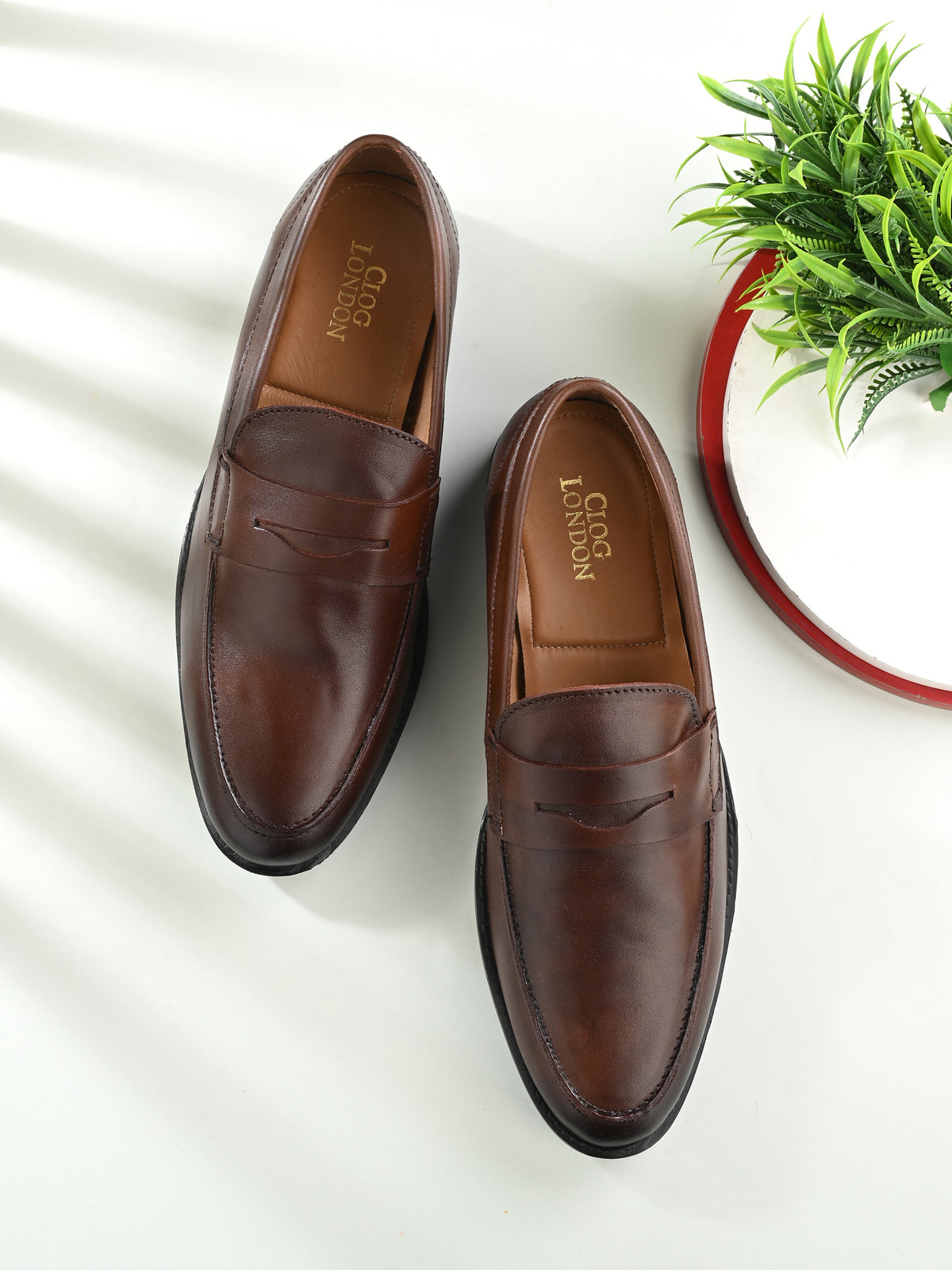 Men's Round Toe Leather Penny Loafers