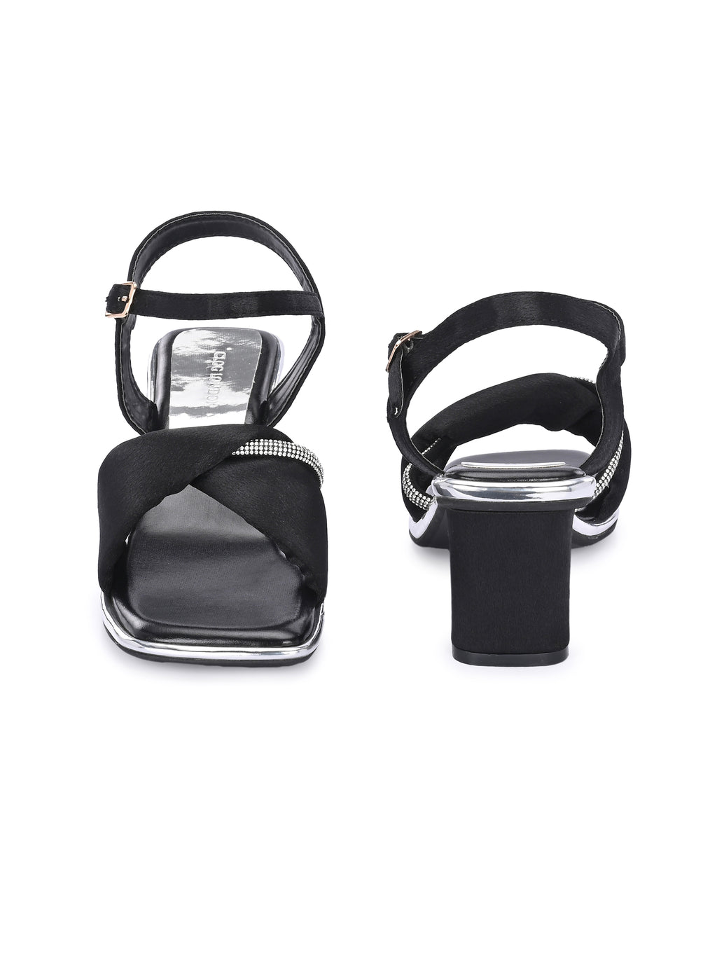 Women Black Block Comfortable Heel Sandals