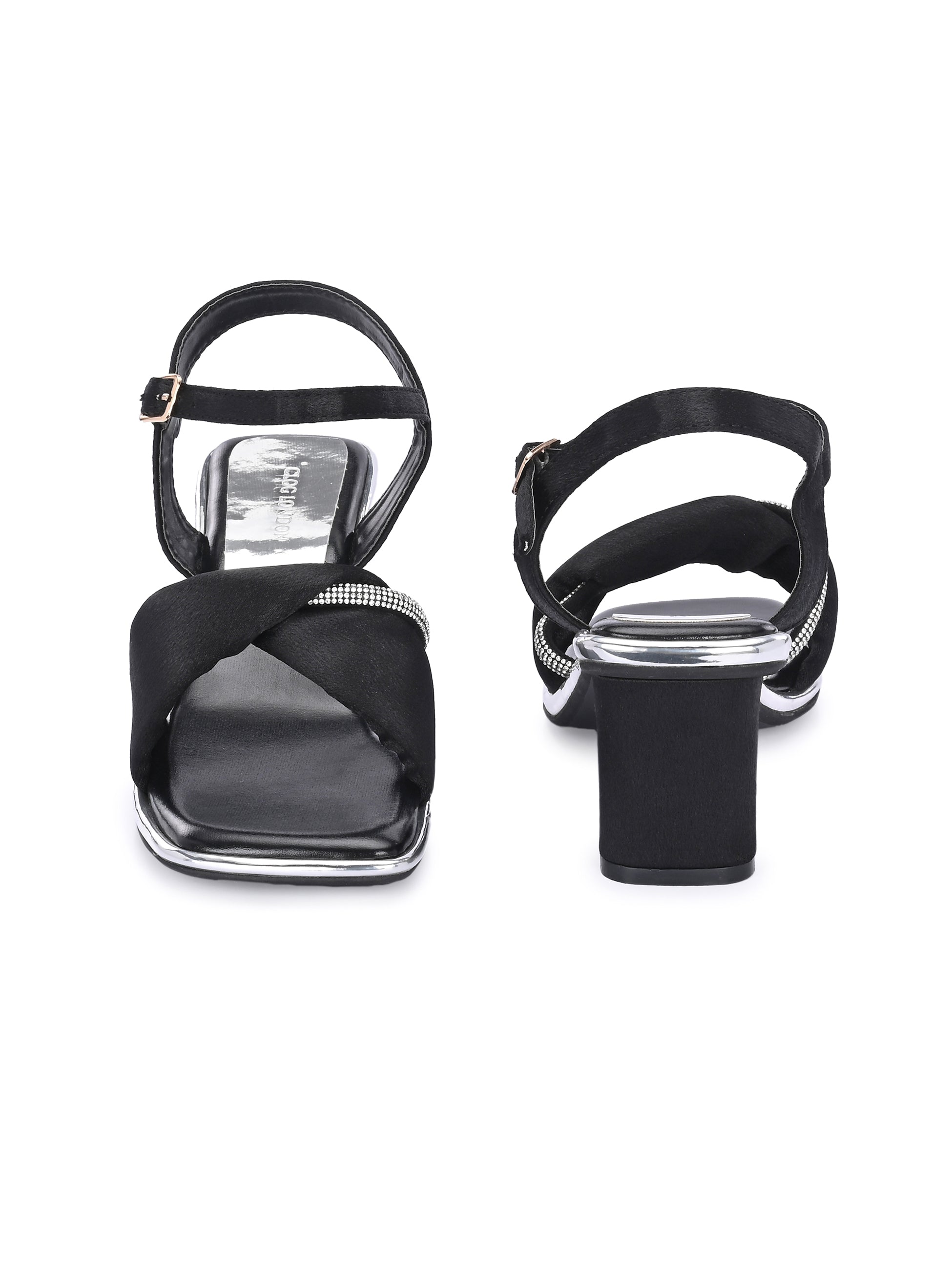 Women Black Block Comfortable Heel Sandals