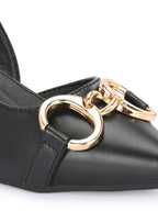 Women White Buckle Detail Kitten Pumps Heels